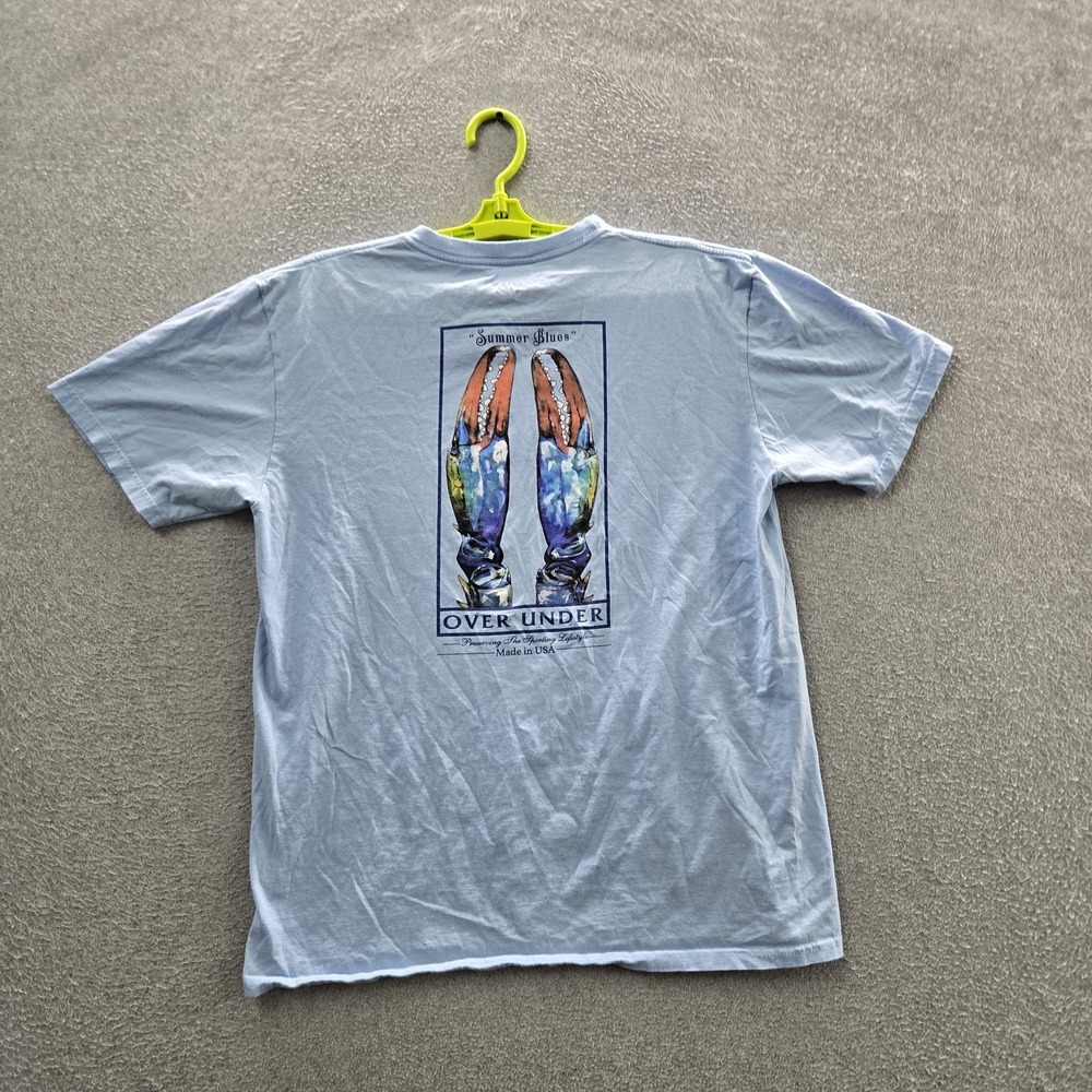 Over Under Men Shirt M Blue Graphic Lobster Claws Logo Short Sleeve